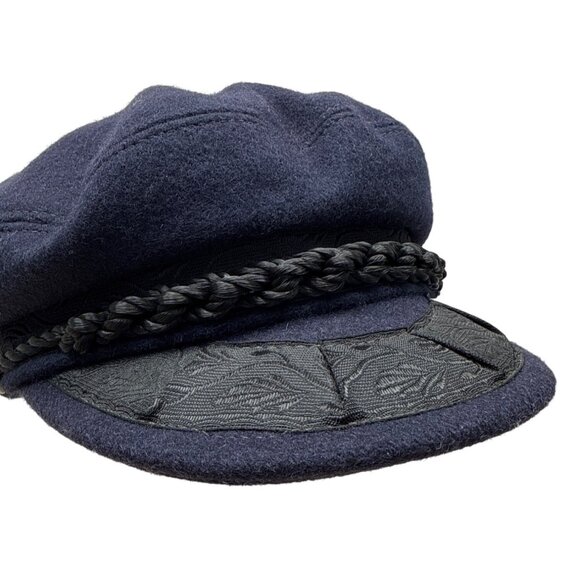 Vintage Greek Fisherman Cap Navy Wool & Cotton Braided Trim One Size - Picture 5 of 8
